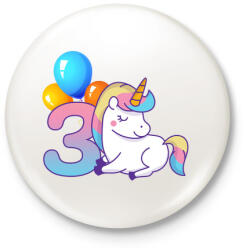 printfashion Unikornis hercegnő 3 éves - Kitűző, hűtőmágnes - Fehér (3090069)