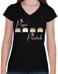 printfashion Popó péntek - Női V-nyakú póló - Fekete (14491490)