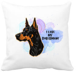 printfashion I love my german doberman - Párnahuzat, Díszpárnahuzat - Fehér (14387974)