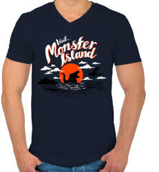 printfashion Visit Monster Island - Férfi V-nyakú póló - Sötétkék (2304143)