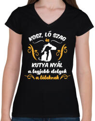 printfashion Kosz, ló szag, kutya nyál - Női V-nyakú póló - Fekete (12704099)