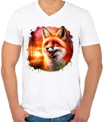 printfashion Cuki erdei róka - Férfi V-nyakú póló - Fehér (15370010)