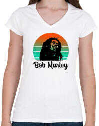 printfashion Bob Marley - Női V-nyakú póló - Fehér (10029374)