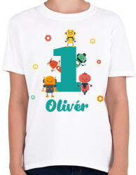 printfashion Robotos szülinap - Névvel - Gyerek póló - Fehér (13579590)