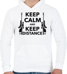printfashion Keep calm and keep distance - Férfi kapucnis pulóver - Fehér (447404)