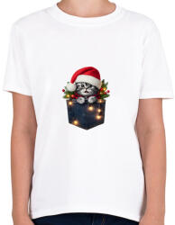 printfashion Vicces karácsonyi cica zsebben - mikulás sapkában - Gyerek póló - Fehér (15222725)