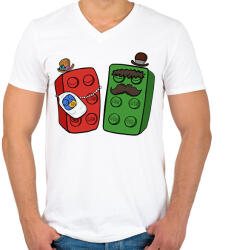 printfashion Lego család - Férfi V-nyakú póló - Fehér (16182752)