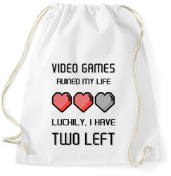 printfashion Video Games ruined my life - Luckily I have two left - Sportzsák, Tornazsák - Fehér (5779012)