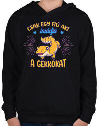 printfashion Egy fiú - Gekkó - Gyerek kapucnis pulóver - Fekete (10782742)