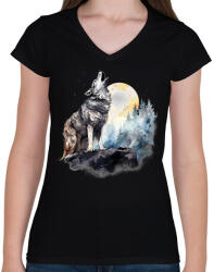 printfashion Farkas - Női V-nyakú póló - Fekete (16519399)