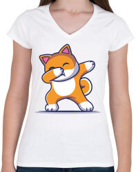 printfashion Dab dog - Női V-nyakú póló - Fehér (6608128)