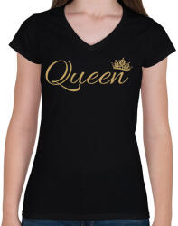 printfashion Queen - Női V-nyakú póló - Fekete (4447292)