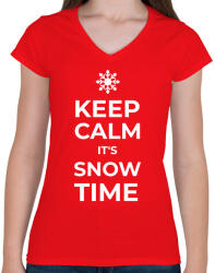 printfashion IT'S SNOW TIME - Női V-nyakú póló - Piros (9551127)