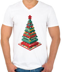 printfashion Társasjáték karácsonyfa - Férfi V-nyakú póló - Fehér (15297035)