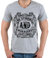 printfashion Légy erős és bátor - Férfi V-nyakú póló - Sport szürke (143425)