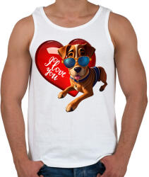 printfashion I Love You - szívecskés kutyás póló minta, ajándék ötlet Valentin napra - Férfi atléta - Fehér (11772962)