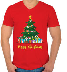 printfashion Piggy Christmas - Férfi V-nyakú póló - Piros (14525448)