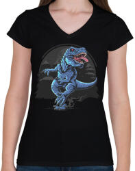 printfashion T-rex - Női V-nyakú póló - Fekete (2883531)