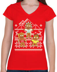 printfashion Merry Rickmas mézeskalács - Női V-nyakú póló - Piros (5713505)