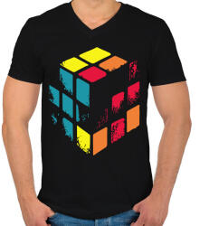 printfashion Kopott Rubik kocka - Férfi V-nyakú póló - Fekete (15636889)
