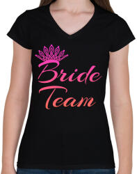 printfashion Bride team - Női V-nyakú póló - Fekete (5079596)