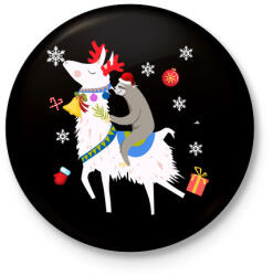 printfashion Karácsonyi láma - Kitűző, hűtőmágnes - Fekete (3099526)