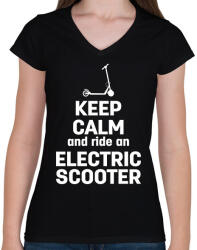 printfashion Ride an electric scooter - Női V-nyakú póló - Fekete (13815662)