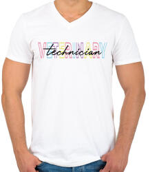 printfashion Veterinary technician - Férfi V-nyakú póló - Fehér (7220969)