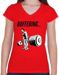 printfashion Buffering. . . - Női V-nyakú póló - Piros (1300791)