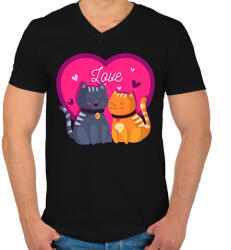 printfashion Love cats - Férfi V-nyakú póló - Fekete (6058249)