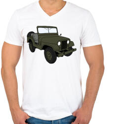 printfashion Jeep - Férfi V-nyakú póló - Fehér (5017889)