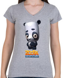 printfashion Zooba - Ollie - Női V-nyakú póló - Sport szürke (4616275)