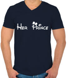 printfashion Her prince fehér - Férfi V-nyakú póló - Sötétkék (4305882)