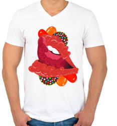 printfashion Édes ajkak - Férfi V-nyakú póló - Fehér (293007)