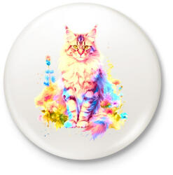 printfashion Színes maine coon - Kitűző, hűtőmágnes - Fehér (14010875)