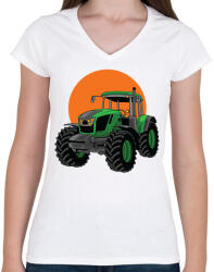 printfashion Traktor - Női V-nyakú póló - Fehér (13236656)