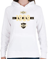 printfashion born-in-1939-cream-choco - Női kapucnis pulóver - Fehér (618872)
