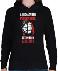 printfashion A legnagyobb pénzrablók októberben születtek - Női kapucnis pulóver - Fekete (4682180)