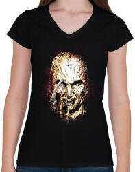 printfashion Freddy Krueger 3 - Női V-nyakú póló - Fekete (5562615)