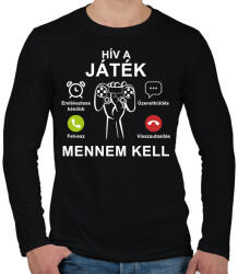 printfashion Hív a játék mennem kell - Férfi hosszú ujjú póló - Fekete (7459157)