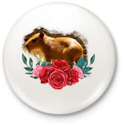 printfashion Capybara rózsával - Kitűző, hűtőmágnes - Fehér (13895247)