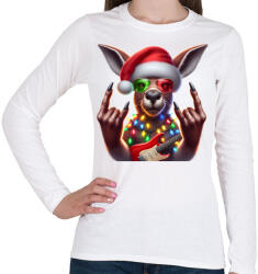 printfashion Vicces karácsonyi rocker party kenguru - Mikulás ruhában - Női hosszú ujjú póló - Fehér (15245177)