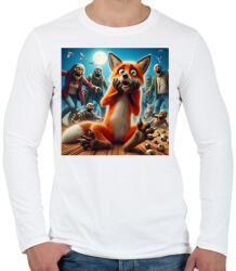 printfashion Fura cuki vicces ijedt róka - Zombi invázió - Férfi hosszú ujjú póló - Fehér (15264526)