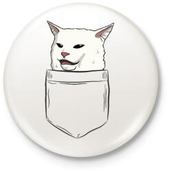 printfashion Macska a zsebben - Smudge - Kitűző, hűtőmágnes - Fehér (3089359)