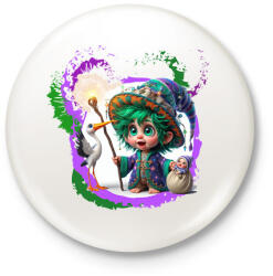 printfashion Varázslófiú gólyával és kisbabával - Kitűző, hűtőmágnes - Fehér (16088966)