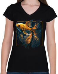 printfashion Aranyhal - Női V-nyakú póló - Fekete (12760333)