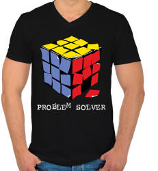 printfashion Rubik kocka egyszerűen - Férfi V-nyakú póló - Fekete (1845664)