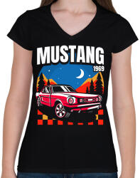 printfashion Mustang mach 1969 - Női V-nyakú póló - Fekete (11009958)