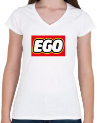 printfashion Ego - Lego - Női V-nyakú póló - Fehér (7328133)