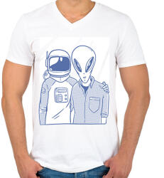 printfashion Űrlény és Űrhajós - Férfi V-nyakú póló - Fehér (6253266)
